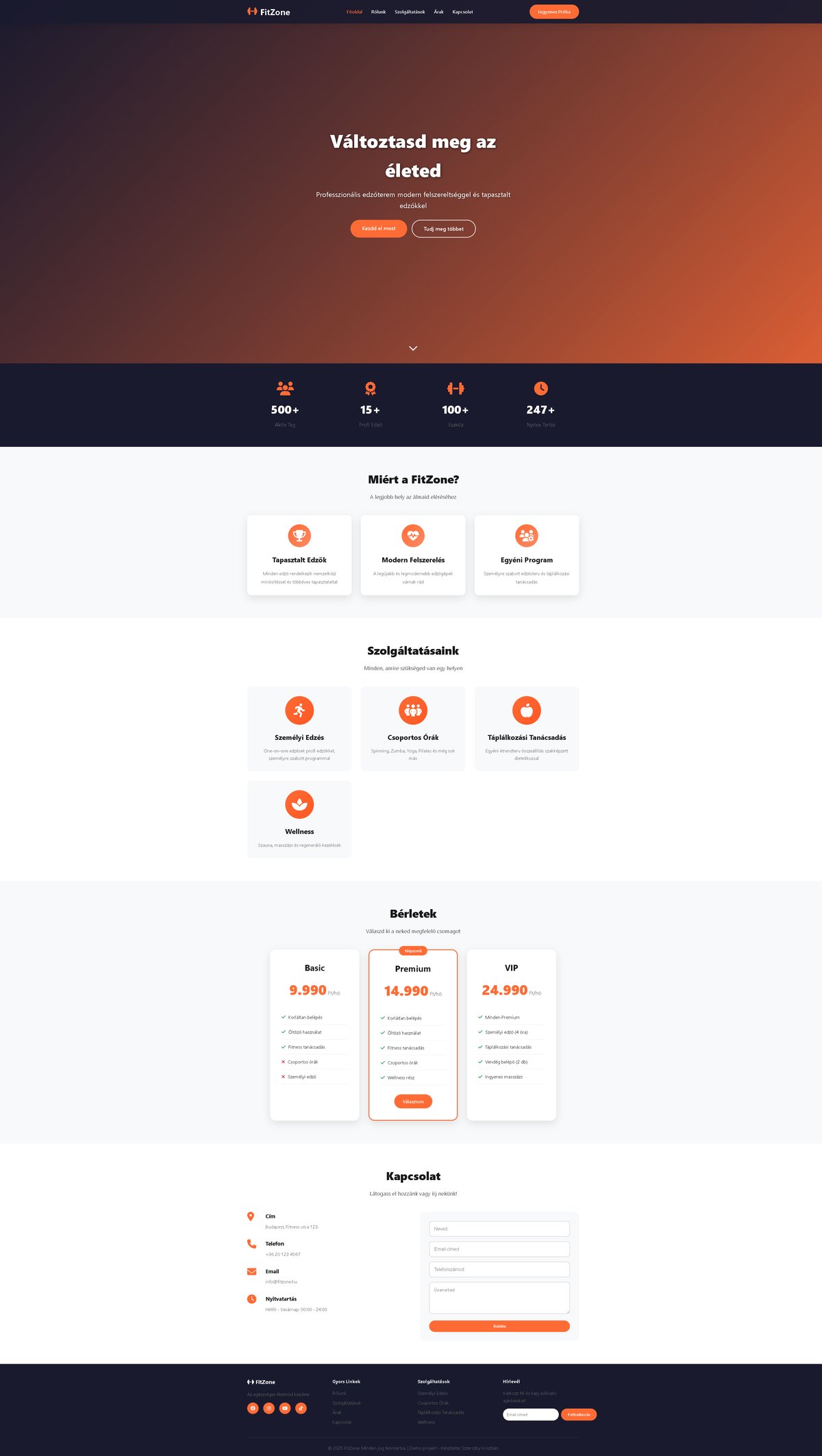 FitZone Edzőterem Landing Page